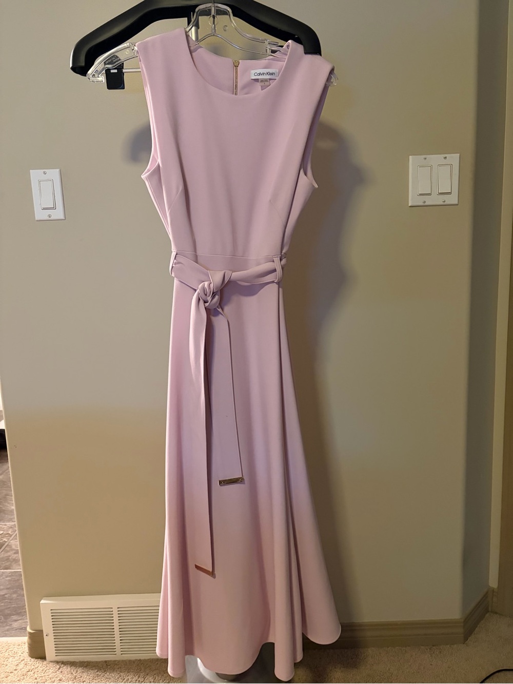 Calvin Klein Pale Lavender Sleeveless Belted Maxi Dress